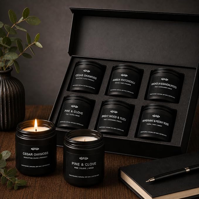 6 Pack Candles for Home Scented Aromatherapy Candles Gifts Set for Men, Men Candle Set, 42 oz 300 Hour Long Lasting Candles, Gifts for Mens Birthday Fathers Day Anniversary Present
