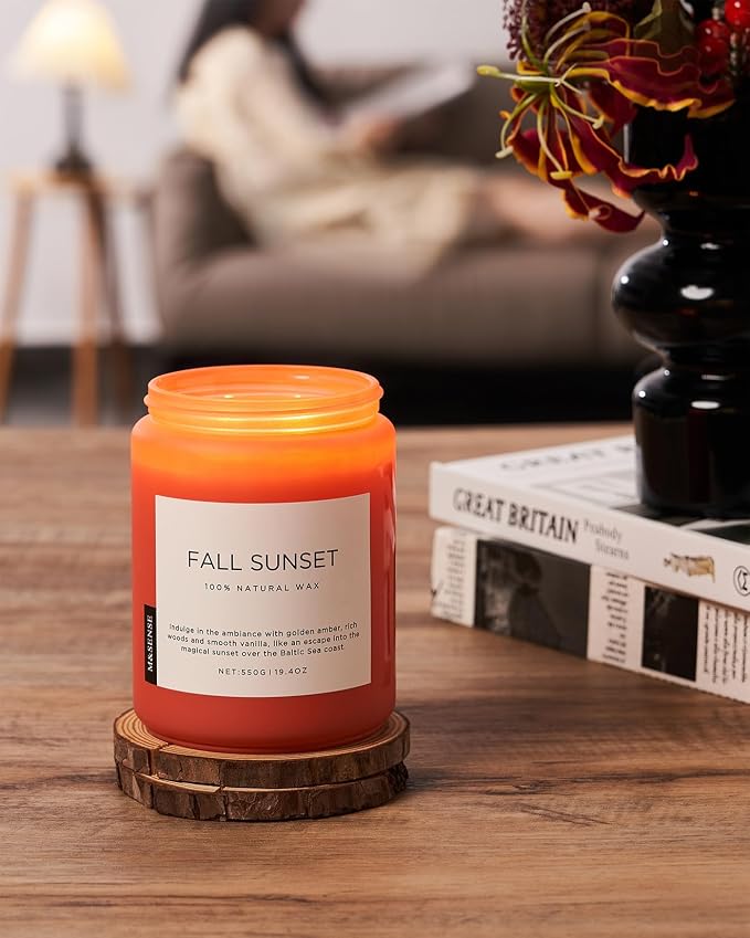 M&SENSE Amber Santal Soy Candles, Scented Candle 110 Hours Long Lasting Clean Burn Large Candle for Home Natural Organic Aromatherapy Relaxing Candle Birthday Holiday Gift for Dad Friends