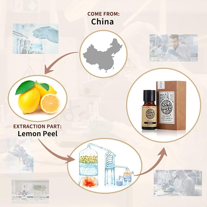 Lemon Essential Oil AKARZ Natural Organic Pure Premium Therapeutic Limon Oils for Skin Body Hair Care, Diffuser, Candle,Soap,Making, DIY,Massage Aroma 0.34 Fl Oz (10ml)