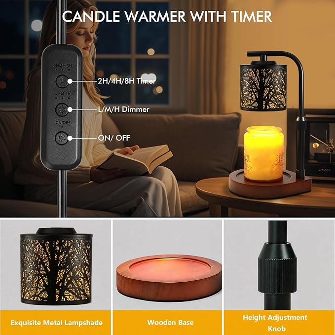 Candle Warmer Lamp with Timer & Dimmer- Electric Wax Melt Warmer with Adjustable Height for Scented Candles, Home Décor Fragrance and House Warming Birthday Mothers Day Gifts for Women Mom