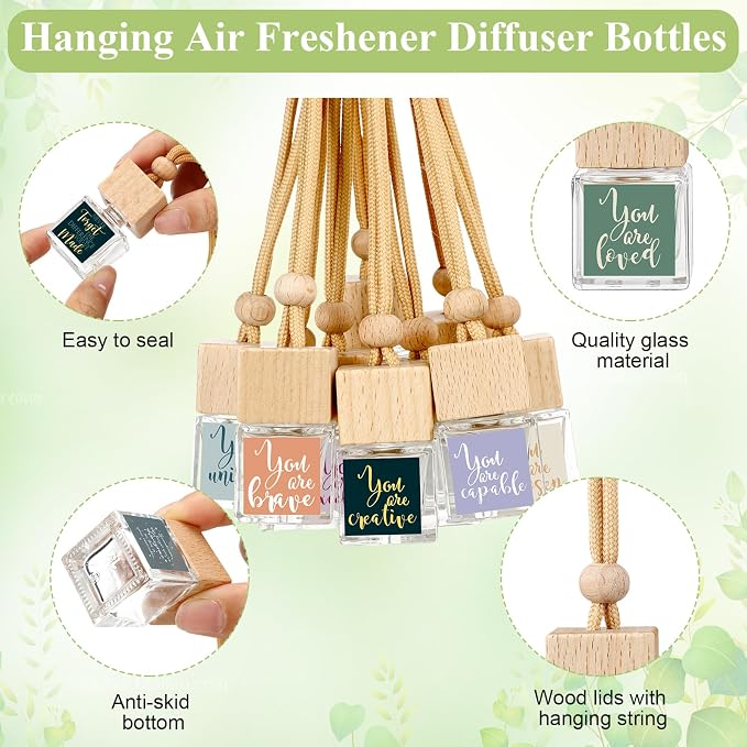 Teenyyou 20 Pcs Thank You Gift Bulk Empty Car Air Freshener Diffuser Hanging Ornament Glass Essential Oil Diffuser Teachers Volunteer Staff Employee Appreciation Gifts