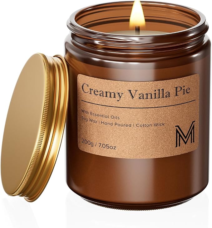 M&SENSE Eucalyptus Mint Scented Small Candle, 7.5Oz Aromatherapy Candle for Home Fragrance, Soy Wax Candles Gift for Birthday, Housewarming, Amber Jar Candle for Stress Relief, Meditation, Yoga