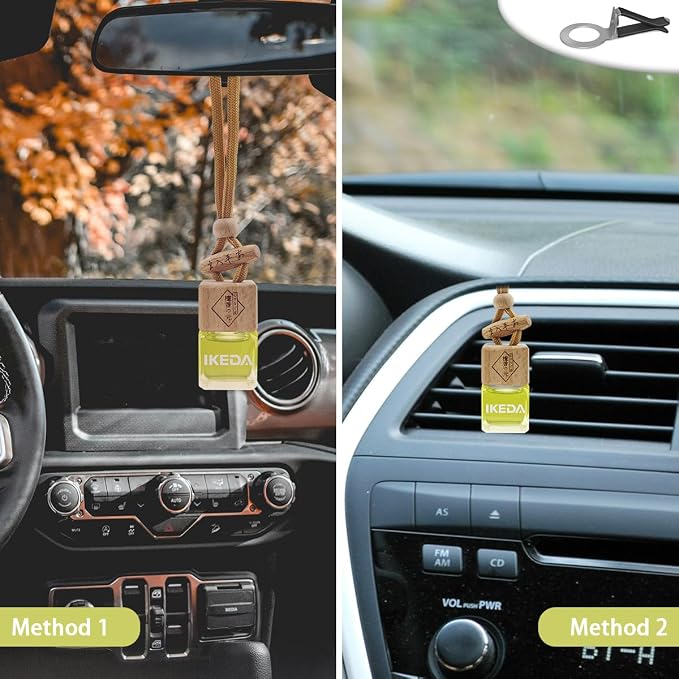 ikeda fragrance Car Air Freshener | Square Hanging Car Scent with Vent Clip Bottle | Long Lasting Fragrance | Essential Oil Diffuser | Odor Eliminator Deodorizer (Square-Pineapple)