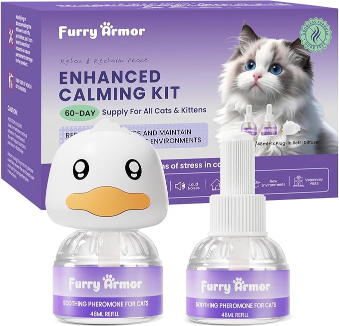 Cat Calming Pheromone Diffuser (1 Diffuser + 2 Refills) for Multi-Cat: 60-Day Supply, 30-Day per Refill, Odorless, Reduces Fighting/Spraying/Scratching, Leak-Free | 60-day supply, saves 20% vs two 1+1, 2 refills+1 diffuser, perfect for 1-2 cats, 24/7 c...