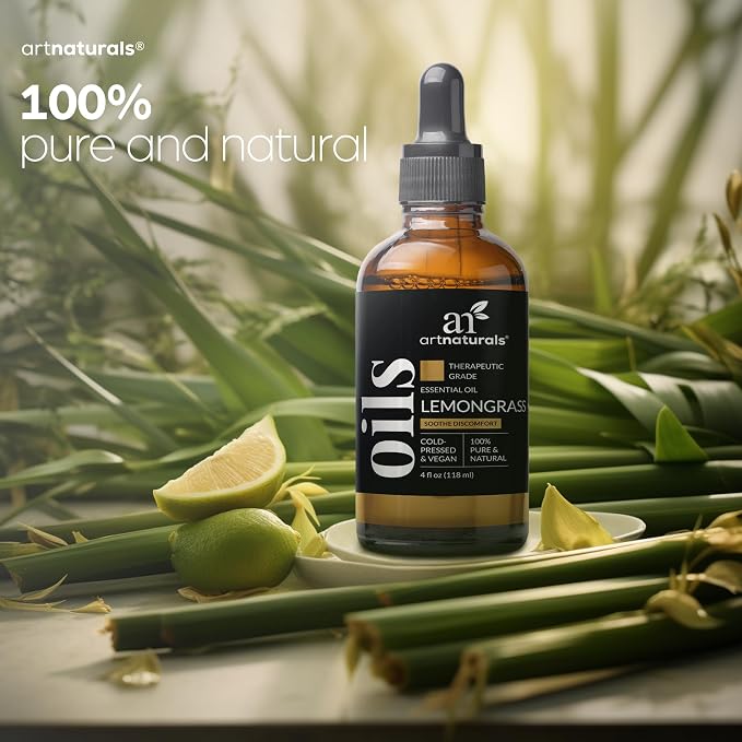 artnaturals Lemongrass Essential Oil (4.0 Fl Oz / 118ml)- 100% Pure Therapeutic Grade - Premium Undiluted Lemon Grass Oil - for Diffuser - Aromatherapy