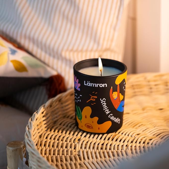 Lamron Scented Candle - Orange Blossom & White Musk (Labeled as Leather Tobacco), 7.1oz Coconut Wax, Fresh Clean Linen Aroma with Powdery Finish, Aesthetic Home Decor Gift