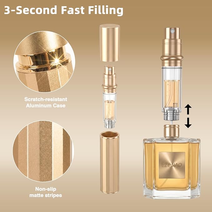 3PCS Perfume Travel Refillable, Perfume Atomizer Travel Perfume Bottle Refillable 5ml, Fast-Filling Leakproof Cologne Travel Bottle, Fragrances Dispenser Perfume Atomizer Spray for Men & Women