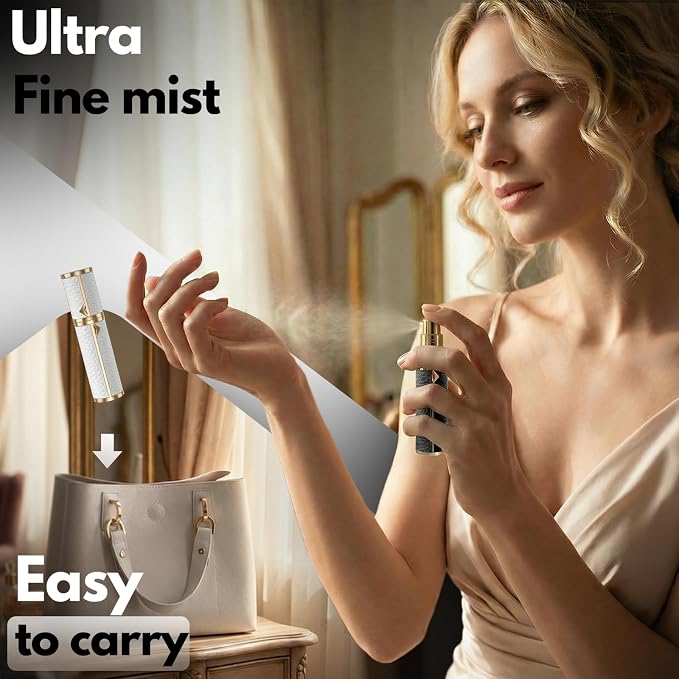2PCS Perfume Travel Refillable Bottle, Luxury Leather Travel Perfume Atomizer 5ml, TSA Approved Leak-Proof Cologne Sprayer for Men Women, Portable Mini Perfume Bottle for Travel, Daily Use and Gift