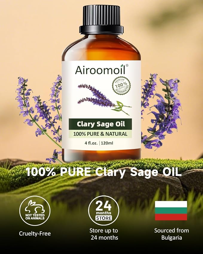 Clary Sage Essential Oil 4 fl oz – 100% Pure with Herbal & Soft Floral Aroma for Diffuser, Aromatherapy, DIY Blends, Everyday Fresh Scent – Large Value Size