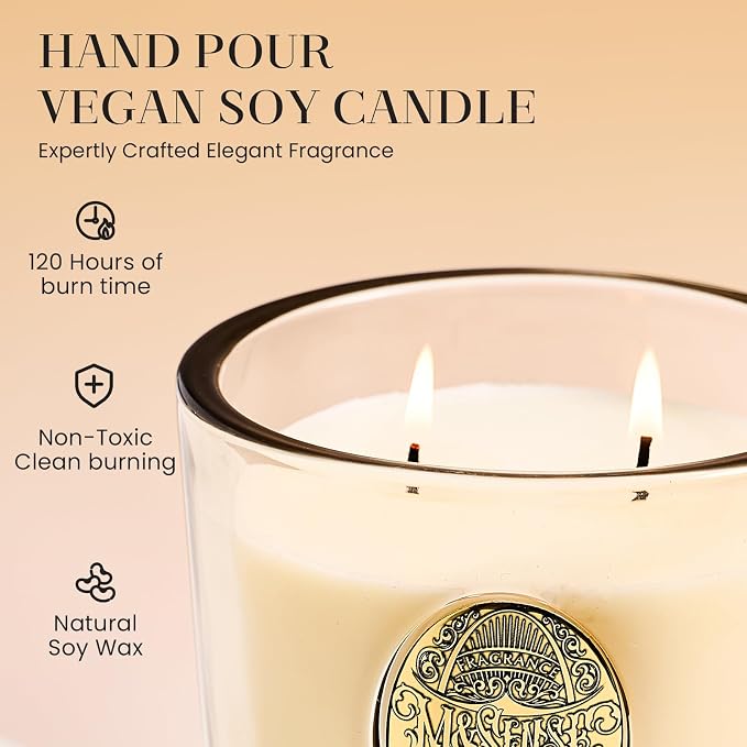M&SENSE Large Two-Wick Soy Candle | Cheer Champagne & Gold | 19.8 oz, 120H Burn Time | Luxury Scented Candle for Relaxation, Gifting, Home Décor | Ideal for Bedroom, Office, Party Ambiance