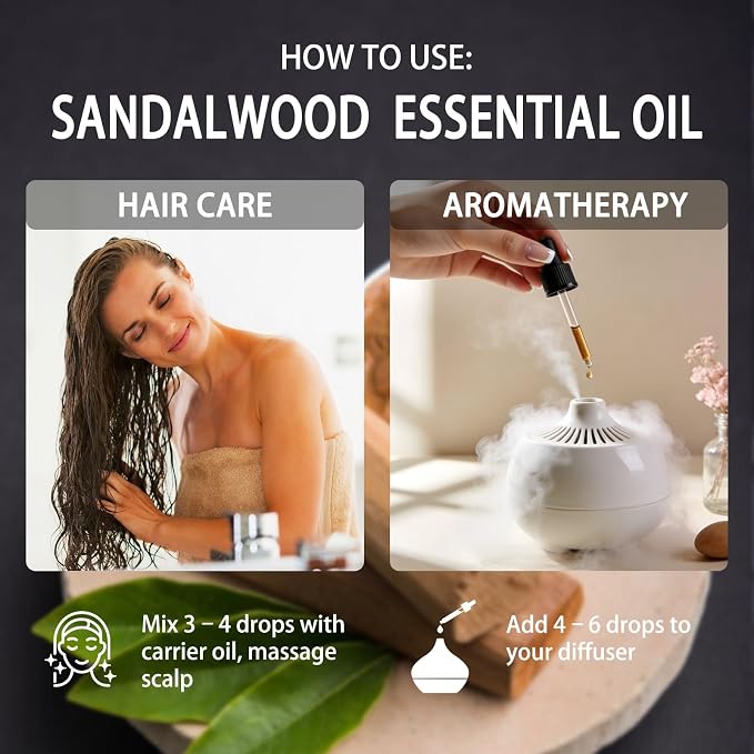 Sandalwood Essential Oil - Sandalwood Fragrance Oil for Diffuser, Massage, Humidifier, DIY Candle, Soap Making, Home, Bath, Yoga - 4 fl oz (120ml) - ZODION Essential Oils