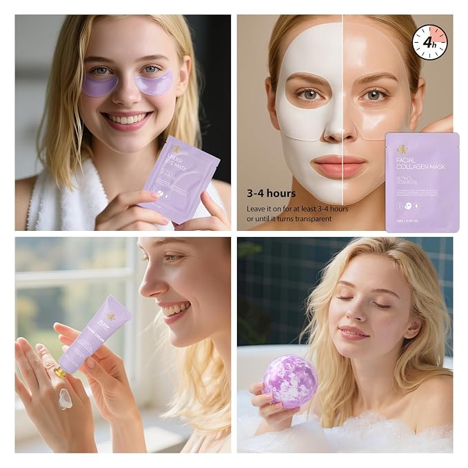 33 pcs Mother's Day Gift for Mom, Lavender Bath & Body Basket Gift Set for Women, Home Spa Kit, Face Sheet Mask Skin Care Gift Set, Cosmetic Bag, Necklace, Birthday, Christmas, Anniversary, Wife