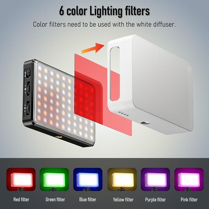 80 LED Video Light, Portable USB Photo Light Dimmable 2500-9000K CRI 95+ 3000mAh Battery with Colored Filters and Clip, Photo Lamp for Phone/iPad/Camera