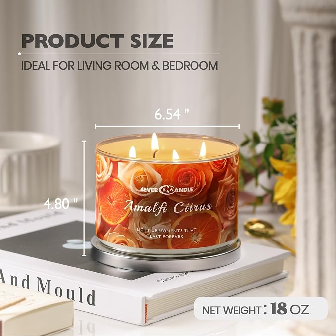 Amalfi Citrus Scented Candles, 18oz Soy Candles Non Toxic 4-Wick Large Candle Jars, Over 50 Hours of Burning Time, Ideal for Gifting, Events, Home Decor