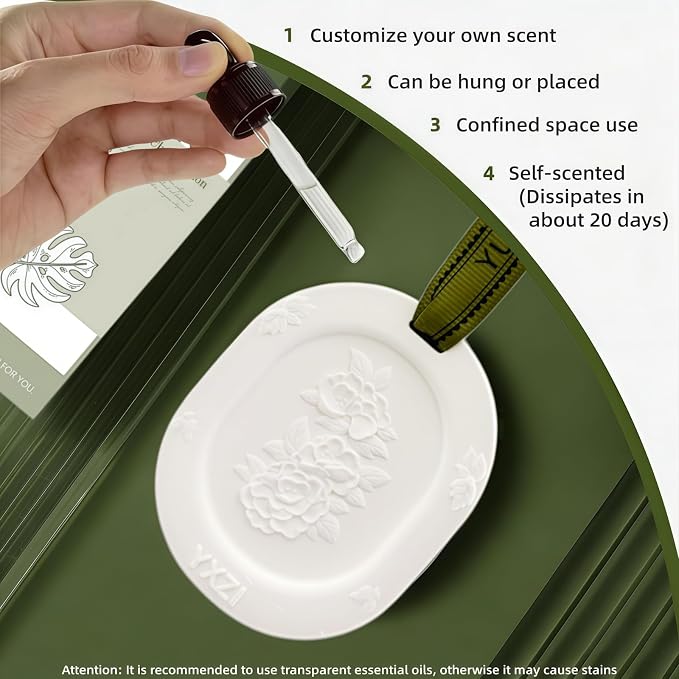 G MiDui'S Passive Essential Oil Diffuser - 3pcs Small Sage Green Ceramic Plaster Stone Flower Set for Aromatherapy Fragrance - Waterless and Battery Free for Women Home Closet Car Bathroom Wardrobe