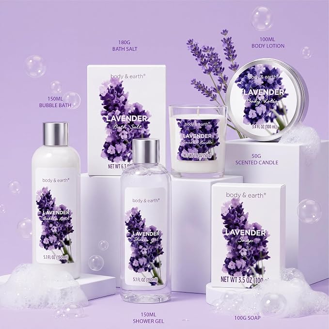 Gift Set for Women Body & Earth Gifts Set Lavender Gift Baskets For Women Bath Sets with Bubble Bath Body Lotion Scented Candle Mother‘s Day Gifts for mom
