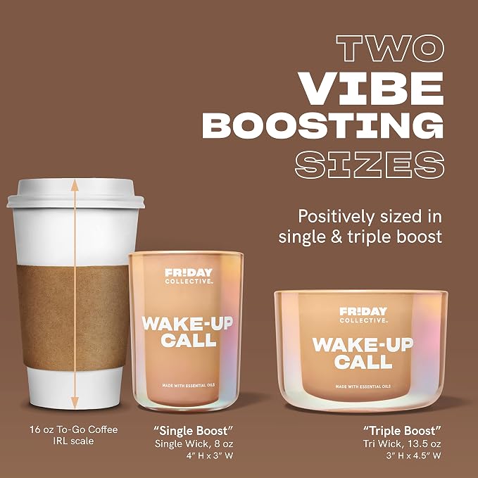 Friday Collective Wake-Up Call Candle, Sweet & Spicy Scented, Made with Essential Oils, 3 Wicks, 13.5 oz (Pack of 2)