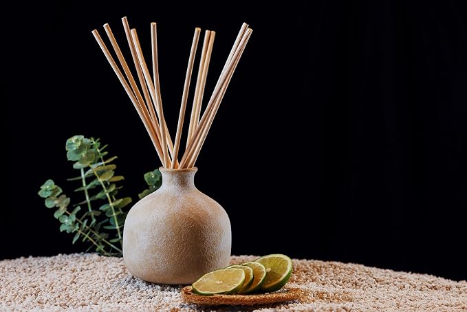 Blueme Focus Wellness Diffuser Oil Refill | Eucalyptus & Lime | 16.91 Fl Oz - Refillable Diffuser, Essential Oils, Ceramic, Rattan Reeds | Large