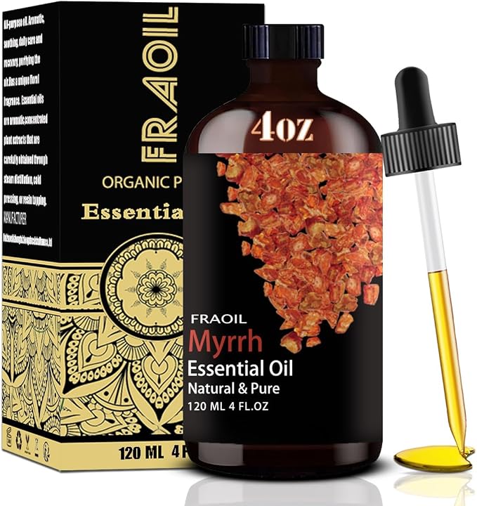 Myrrh Essential Oil, Myrrh Oil 4 Fl Oz 120ML for Diffuser Humidifier Yoga Cleaning DIY Candle Soap Making Perfume Gift for Women Essential Oils FRAOIL (Myrrh 4 Fl Oz (Pack of 1))