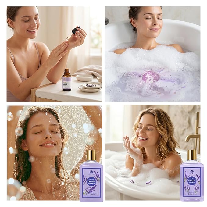 Gifts for Women, Lavender 32 Pcs Bath & Body Gifts Basket Set for Women, Hydrating Facial Skin Care Set, Spa Basket Self-Care Set, Face Sheet Mask, Birthday Gifts, Christmas, Mothers Day, Anniversary