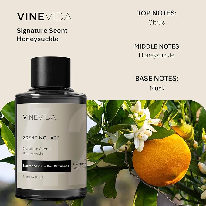 VINEVIDA [4 Fl Oz] Honeysuckle Fragrance Oil for Cold Air Diffusers, Essential Oils for Diffuser Oil Refill & Air Freshener Room Spray