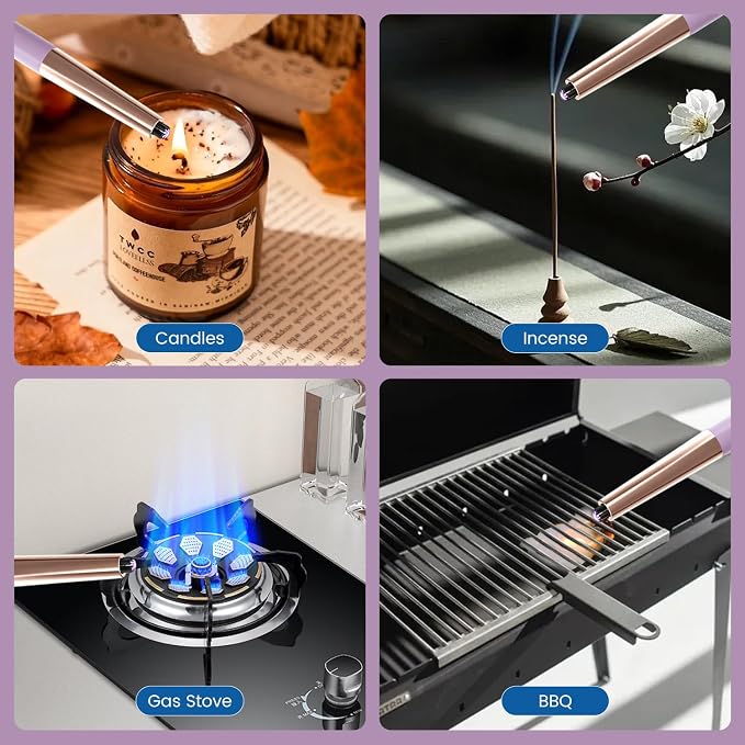 Electric Candle Lighter USB Rechargeable with Safety Lock & LED Display, Windproof Flameless Arc Lighter for BBQ, Camping, Kitchen, Gifts for Women Men(Light Purple)
