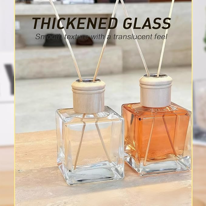50ml/1.7oz Empty Reed Diffuser Glass Bottles, Refillable Fragrance Diffuser Bottle with Wooden Caps, DIY Home Aroma Scent Diffuser Container for Custom Fragrance Making