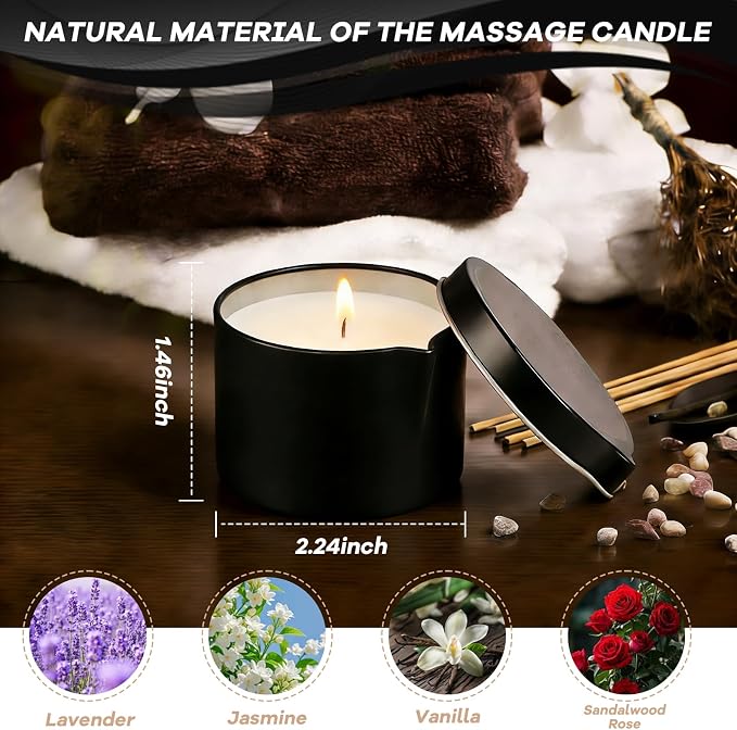 4 Pack Massage Candle Set, Low Temp Scented Massage Oil Candles, Soy & Coconut Oil Based Candles for Home Spa Relaxation