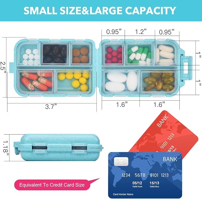 Blue 189-Label Pill Organizer - Travel Medicine Case with Compact Pill Box & Labels (1 Pack)