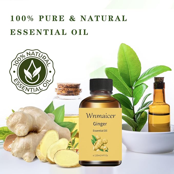 Ginger Oil 4 Oz -Premium Ginger Essential Oil for Skin, Massage, Diffuser, DIY Soap & Aromatherapy 120 mL