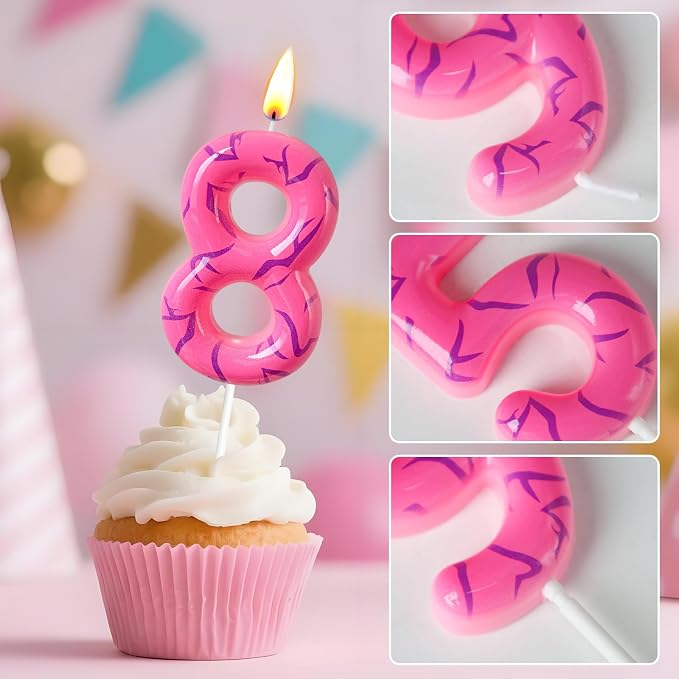 Number 8 Birthday Candle for Cake – Pink Gradient Number Candle with Mystic Rune Pattern, Decorative Cake Topper for Anniversary & Celebration