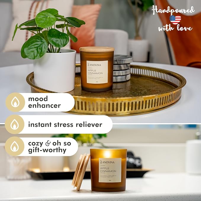 Anovina Apple Cinnamon Candles – Cozy Apple & Cinnamon Scented Candle – Non-Toxic Soy Wax, Long-Lasting Fall & Christmas Home Décor, Holiday Gifts for Women & Home Fragrance