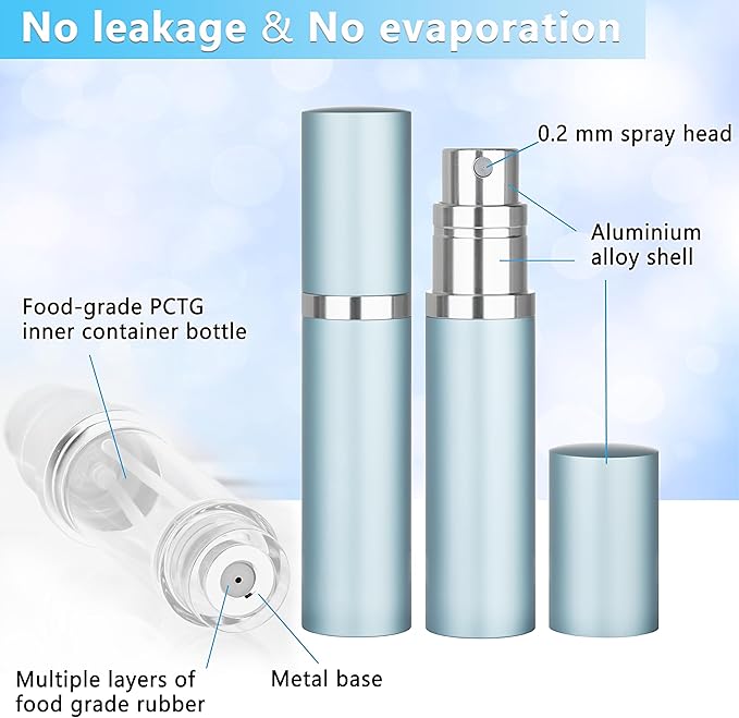 Refillable Perfume Atomizer Travel Bottle 5ml Leakproof Luxury Travel Perfume Refillable Bottle, Portable Fragrance Atomiser (Light Blue)