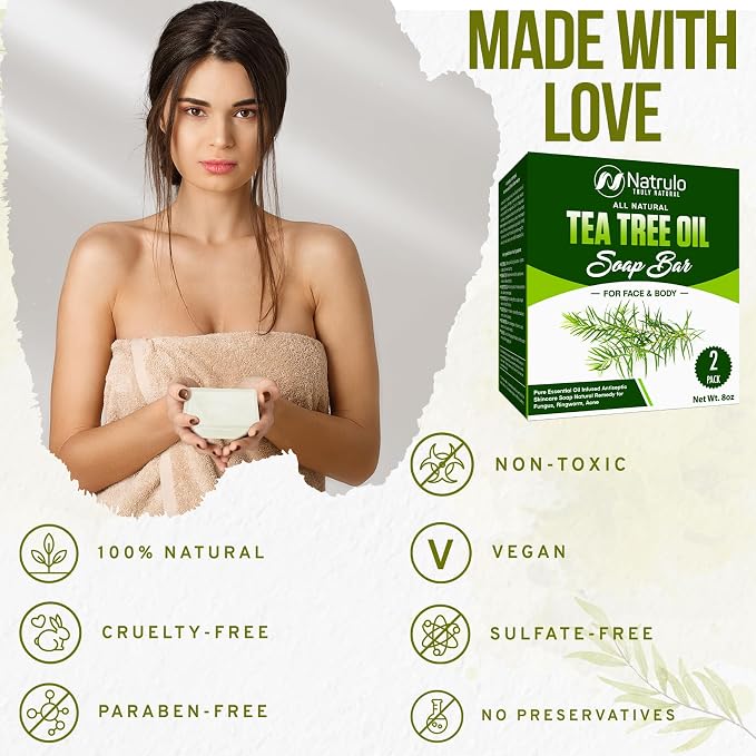 Tea Tree Oil Soap Bar for Face & Body – All Natural Remedy Skin Cleanser – Pure Essential Oil Infused Skincare Cleansing Soap for Dirt & Acne - Tea Tree Face & Body Wash Made in USA