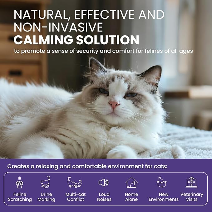 Cat Calming Pheromone Diffuser (1 Diffuser + 2 Refills) for Multi-Cat: 60-Day Supply, 30-Day per Refill, Odorless, Reduces Fighting/Spraying/Scratching, Leak-Free | 60-day supply, saves 20% vs two 1+1, 2 refills+1 diffuser, perfect for 1-2 cats, 24/7 c...