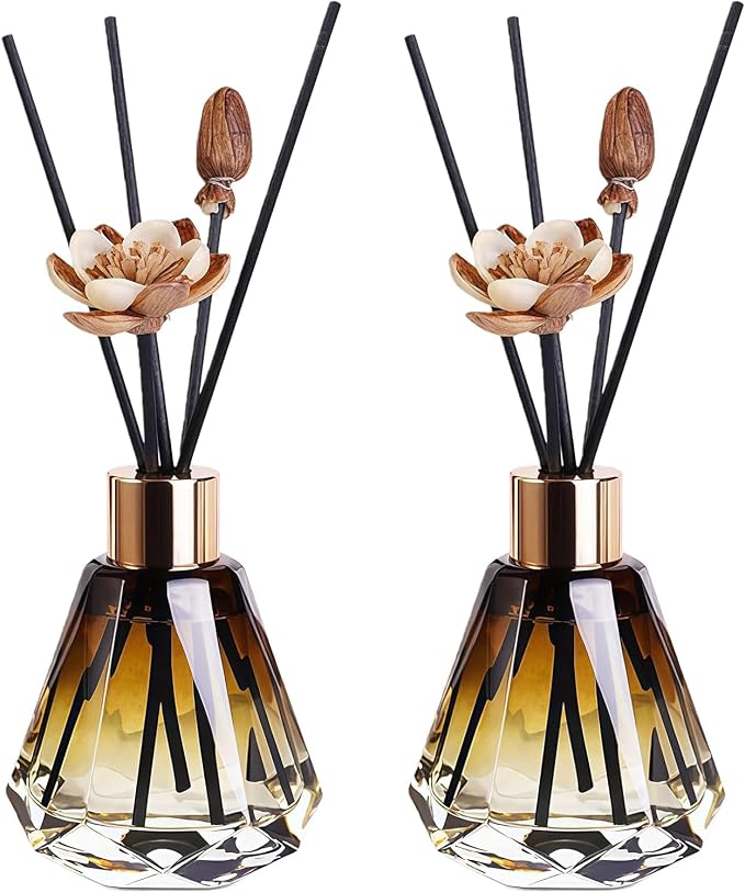 2PCS 60ml/2oz Empty Refillable Glass Diffuser Bottle Diffuser Jars Aromatherapy Storage Container Fragrance Accessories Use for DIY Replacement Diffuser Sticks Decor ( Amber Gradation)