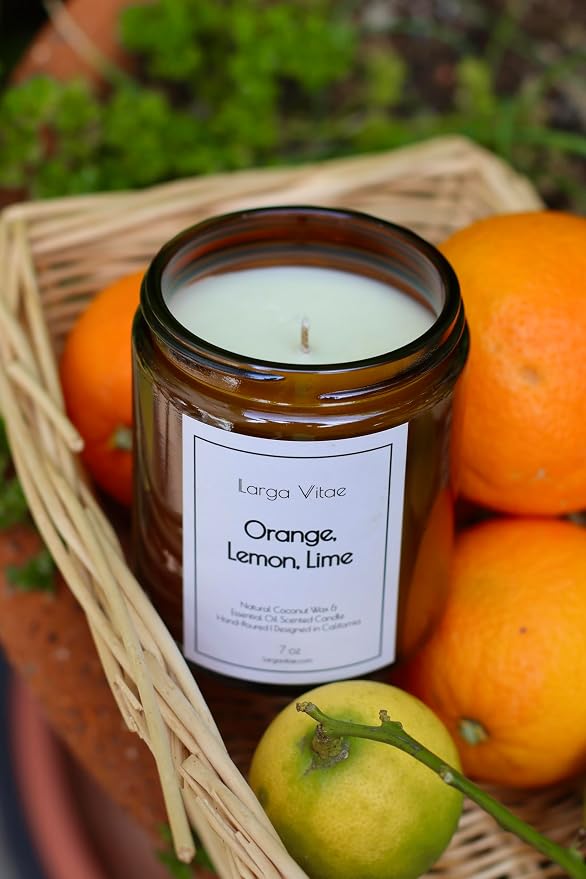 Organic Coconut Wax Aromatherapy Candle | Citrus Orange Lemon Lime | Non-Toxic, Pet Safe, Allergy Friendly | Phthalate Free | Zero Waste Sustainable Gift