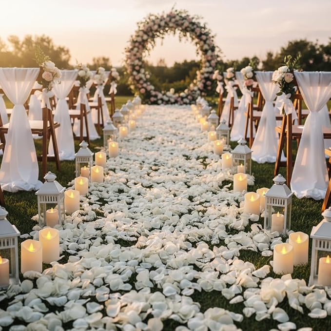 Pure White Flameless Candles, Patented 3D Dual-LED, Set of 6 Slanted Plastic Pillars with 2 Remotes, Waterproof Non-Melting Battery Operated Decor for Patio Lanterns, White