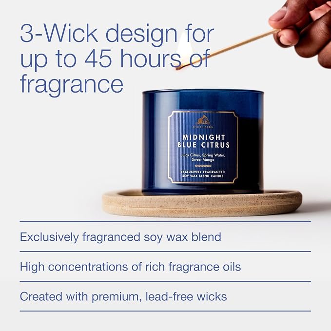 Bath & Body Works Midnight Blue Citrus 3-Wick Candle - Scented Candle for At-Home Use - Long-Lasting, Room-Filling Fragrance - High Fragrance Oil Concentration - Soy Wax Blend - 2-Pack