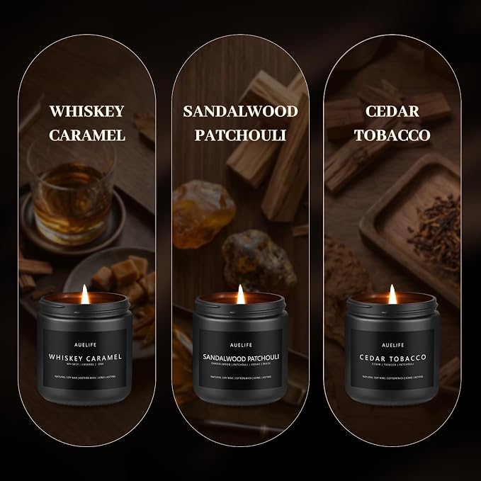 6 Pack Scented Candles for Home, 3.5oz Natural Soy Wax Candles Gift Set,Each 25H Burn, Aromatherapy Candles for Men (Mahogany/Vanilla/Sandalwood/Leather/Cedar/Whiskey)