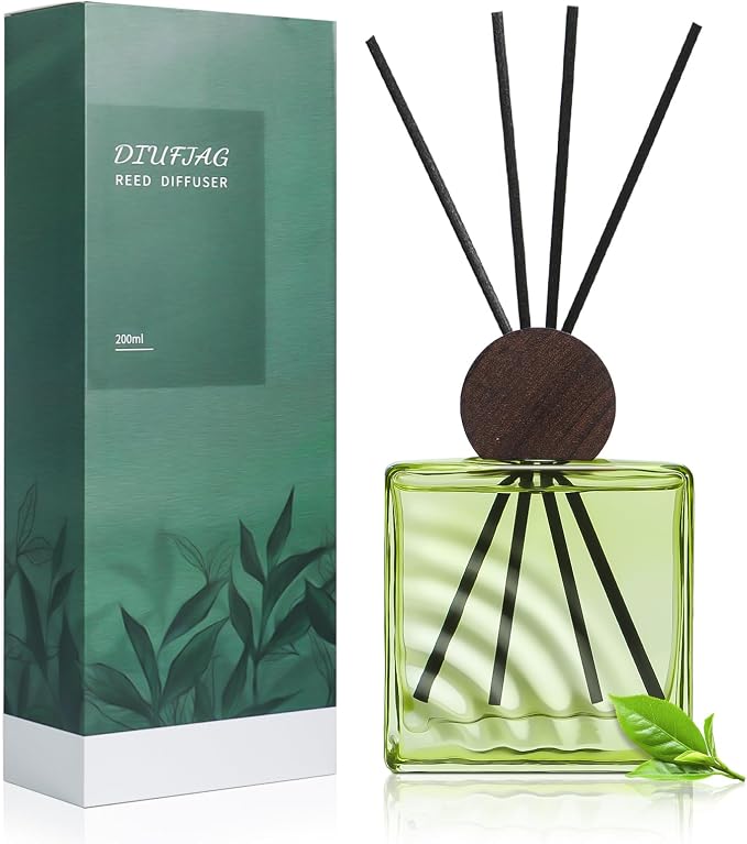 6.76 oz Zen Tea Scent Diffusers with 8 Fiber Sticks,200ml Reed Diffuser for Bathroom Room Air Freshener, Last up for 40 Days