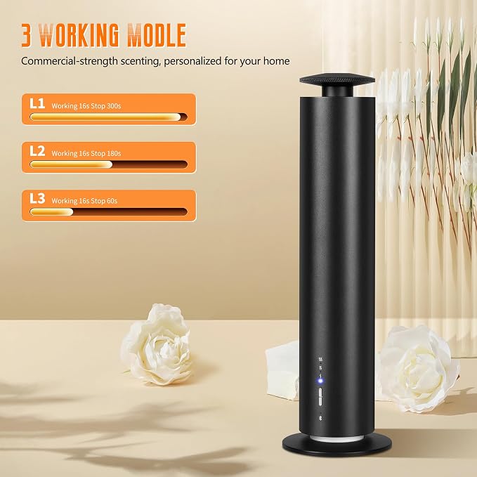 JEKAL Waterless Scent Diffuser Starter Kit with 5 Oils - Smart APP Cold Air Scent Machine, Up to 2000 Sq Ft for Homes Offices Hotels Spas - Quiet Essential Oil Diffuser 8H Battery 3-Color Light, Black