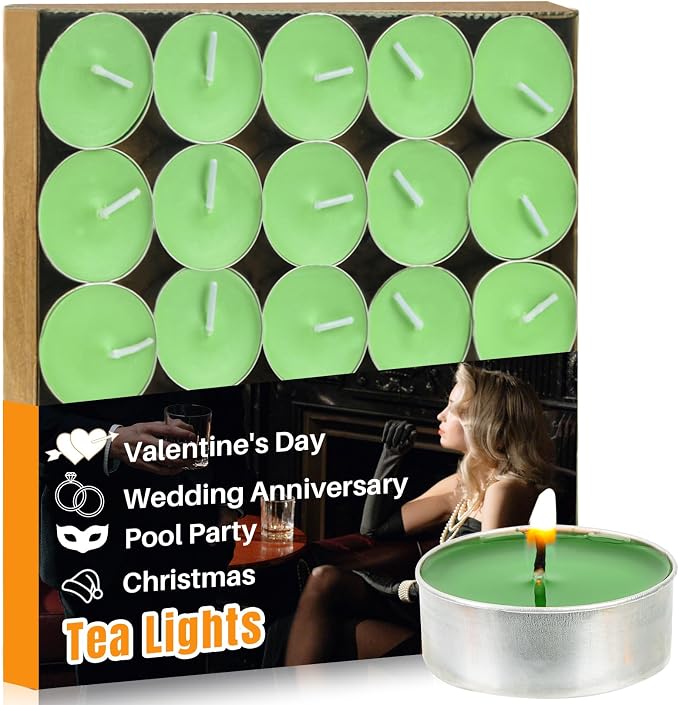 Maqihan 25pcs Green Tea Lights Candles Set - Mini Votive Tealight Candles Tea Candle with Cotton Wick for Home,Pool,Shabbat,Wedding,Emergencies,Christmas