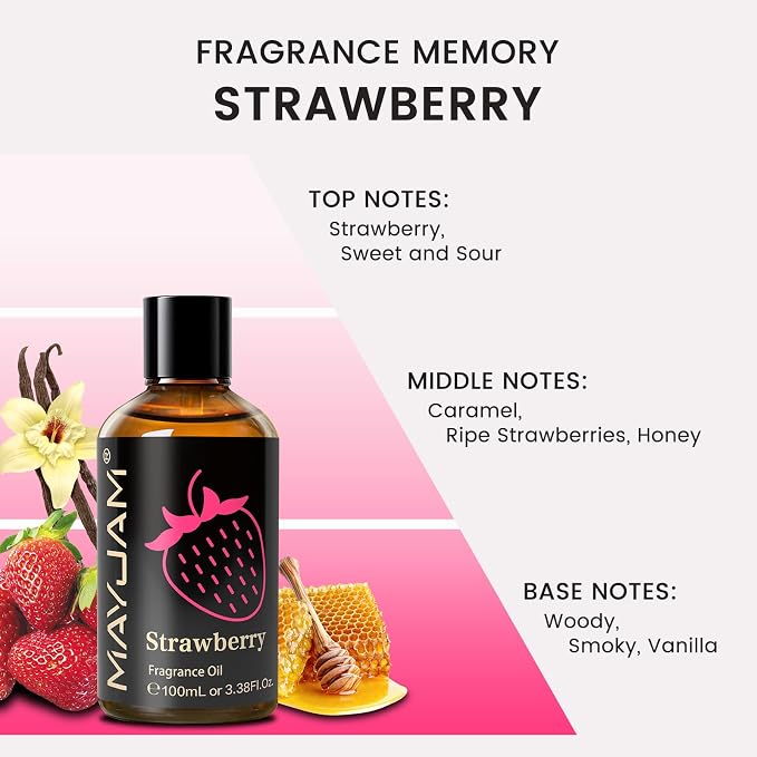 MAYJAM 100ML/3.38FL.OZ Strawberry Fragrance Oils with Glass Dropper, Essential Oils for Diffusers for Home, Long Lasting Scented Oils for Diffusers Soap Candle Making