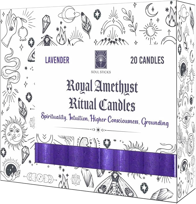 SOUL STICKS 4" Scented Ritual Candles Chime Taper Premium Candles 20 pcs for Rituals, Ceremonies, Meditation, Altar and Spells (Indigo/Lavender)