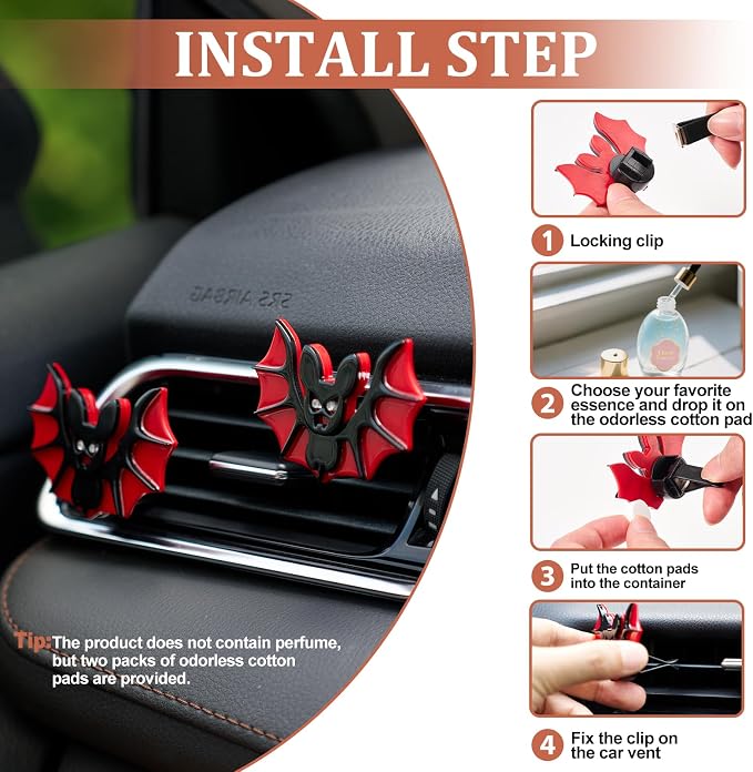 Rislobx Cute Bat Air Freshener Vent Clip, 2PCS Car Vent Clips Decor, Air Diffuser Clips, Bat Car Interior Decor Accessories For Gifts