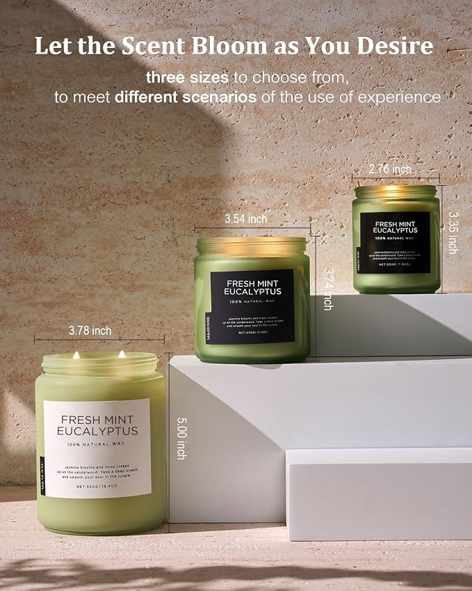 M&SENSE Eucalyptus & Mint Scented Jar Candle, Large 19.4oz Natural Soy Wax, 110-Hour Long Lasting Non-Toxic Clean Burning, Fresh Smelling Home Aromatherapy for Spa Stress Relief, Gifts for Men Women