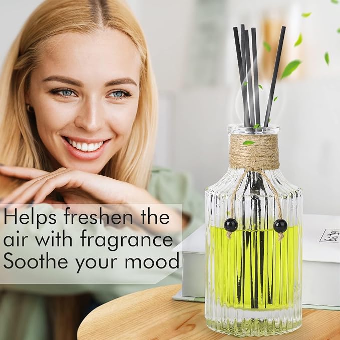 Reed Diffuser Bottle Set of 2 Glass Diffuser Bottles 8oz/250ml Empty Clear Decorative Bottle with Stoppers and Reed Sticks Bulk Reusable Perfume Jar
