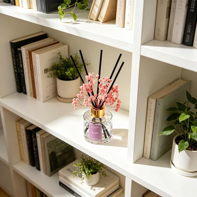 Reed Diffuser Set, 3.38 fl oz (100ml) Blush Scent Oil Diffuser with 6 Reed Sticks, Natural Home Fragrance Reed Diffuser for Bathroom, Bedroom, Living Room Shelf Decor