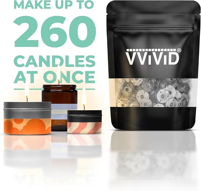 VViViD Candle Wick Base 260 pcs, DIY Candle Making Metal Sustainer Tabs, in A Wax Melting Bag